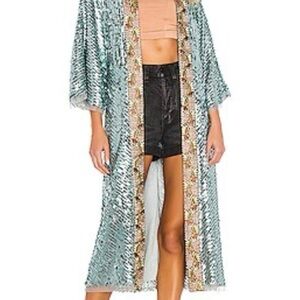 Free People Sequin Kimono with Embroidered Trim